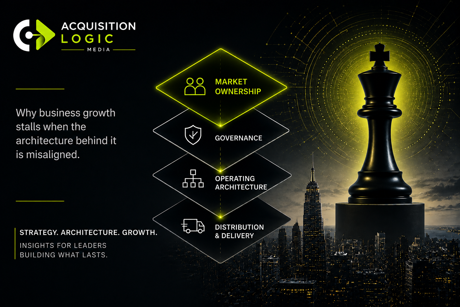 Illustration showing why business growth stalls through business architecture and the Market Delivery Architecture framework.